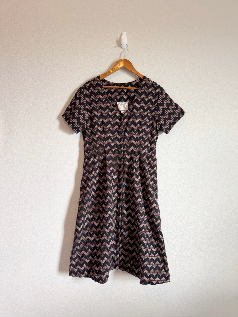 Ace & Jig Greta Black Brown Herringbone Fit & Flare Cotton Dress Size Large